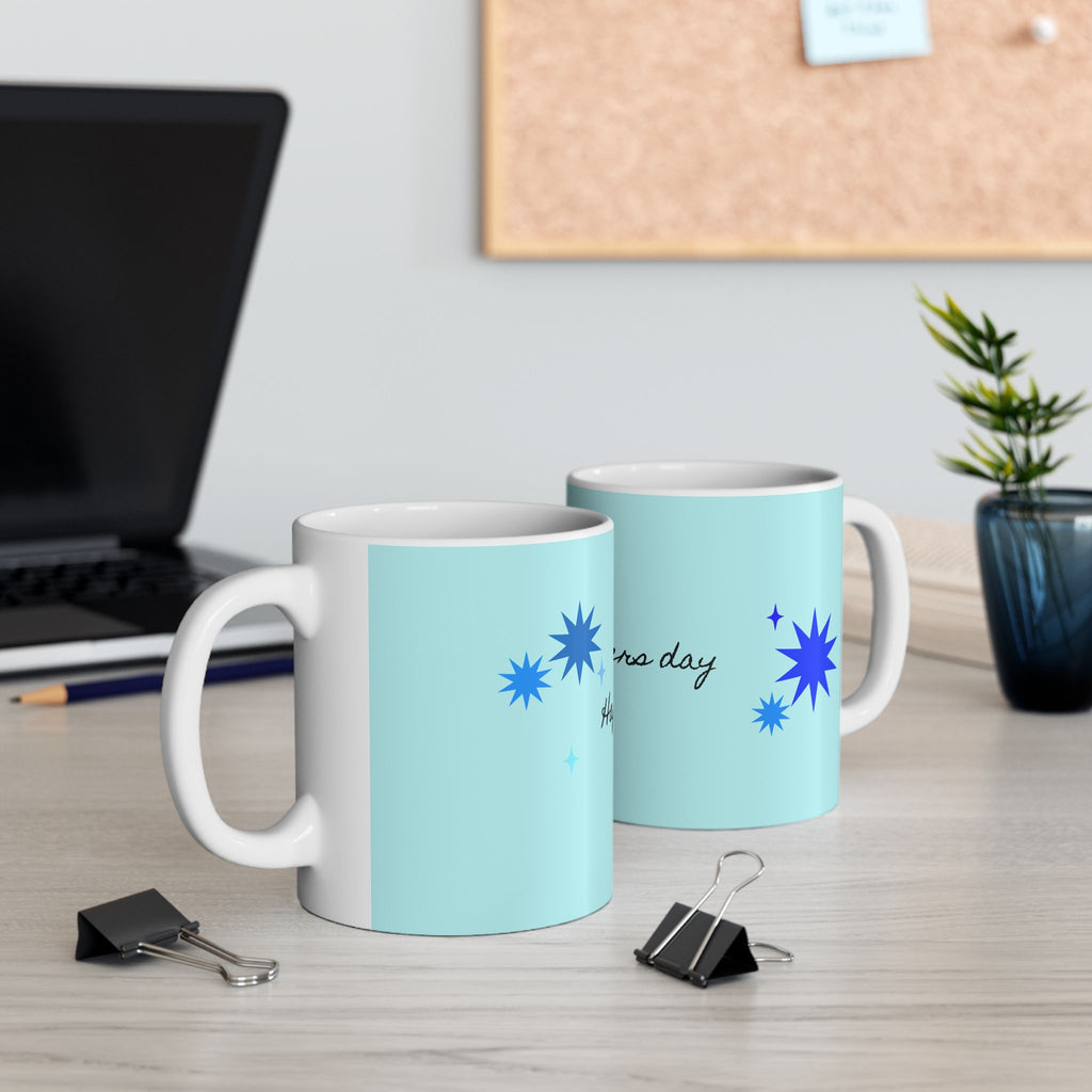 Happy Father’s Day Ceramic Mug - Light Blue Star Design (11oz & 15oz)