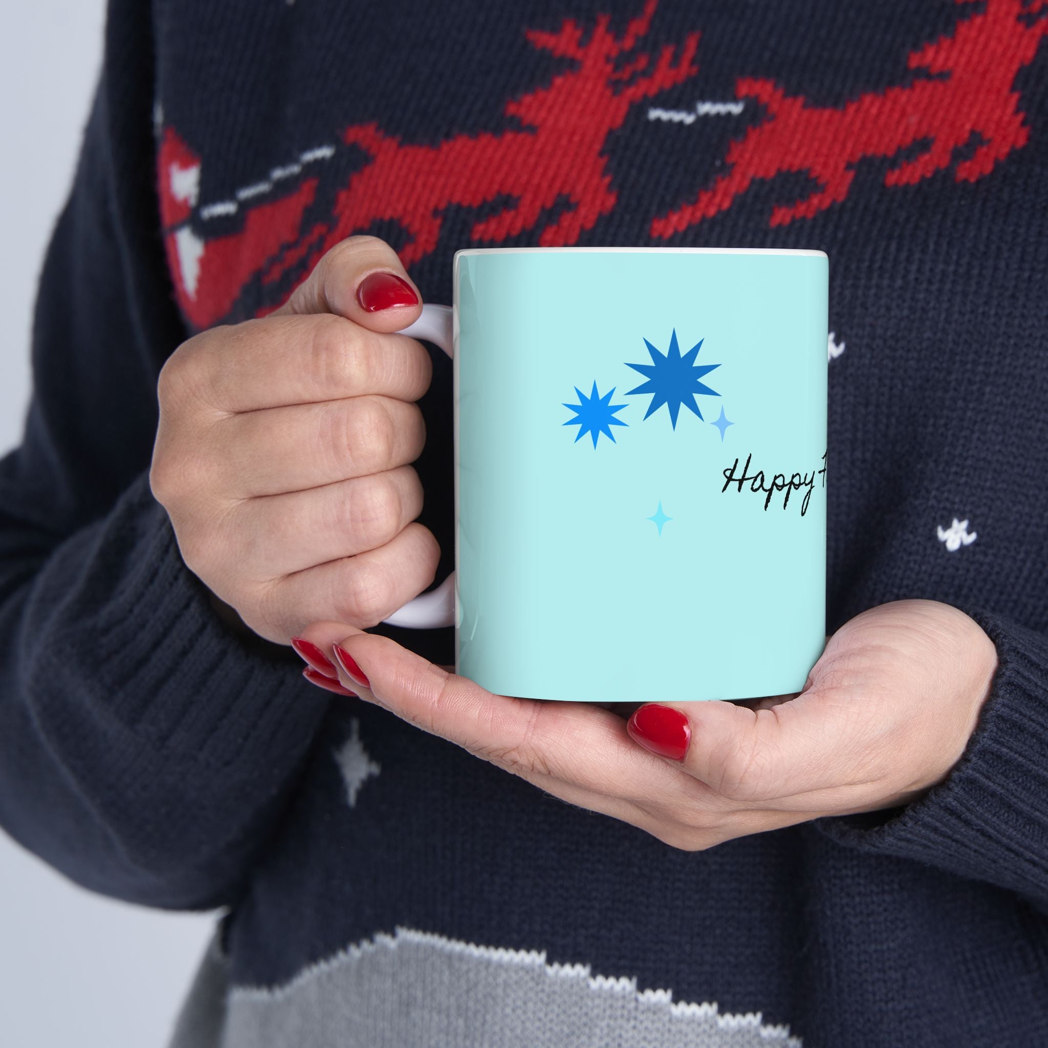 Happy Father’s Day Ceramic Mug - Light Blue Star Design (11oz & 15oz)