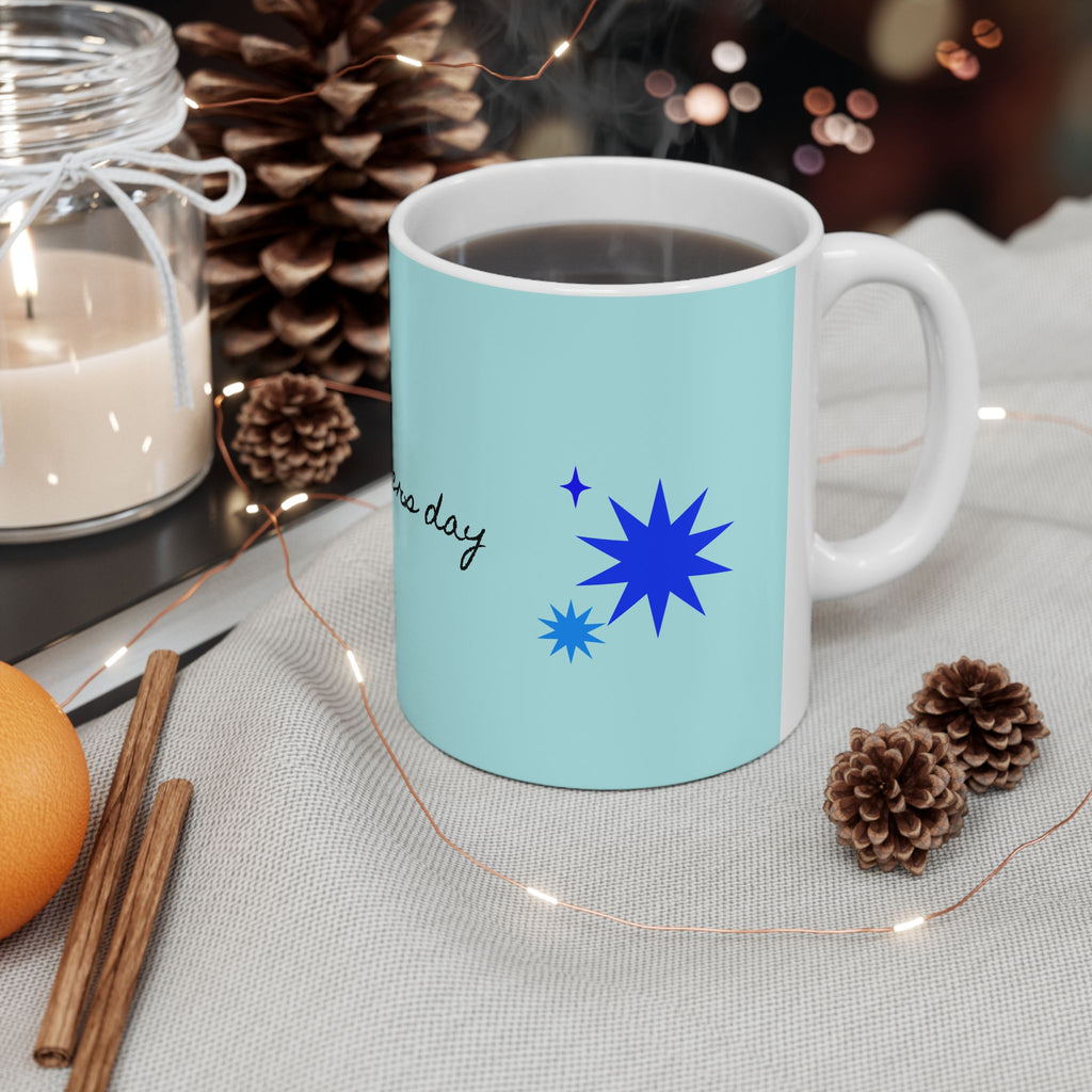 Happy Father’s Day Ceramic Mug - Light Blue Star Design (11oz & 15oz)