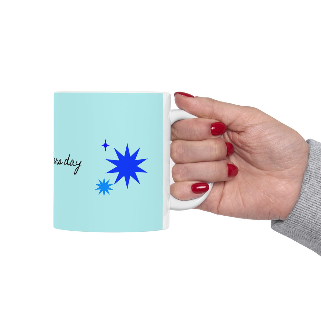 Happy Father’s Day Ceramic Mug - Light Blue Star Design (11oz & 15oz)