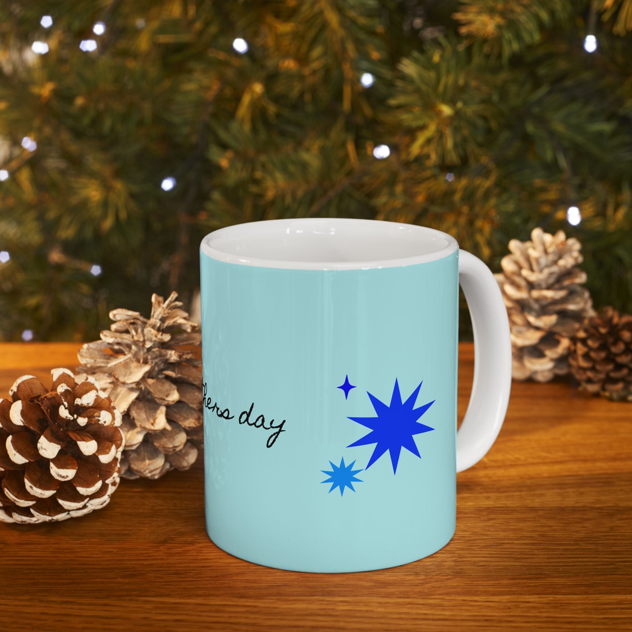 Happy Father’s Day Ceramic Mug - Light Blue Star Design (11oz & 15oz)